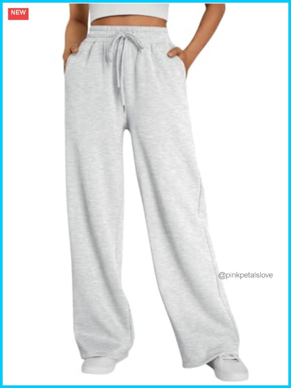 Fleece Lined Wide Leg Sweatpants High Waisted Drawstring Pockets